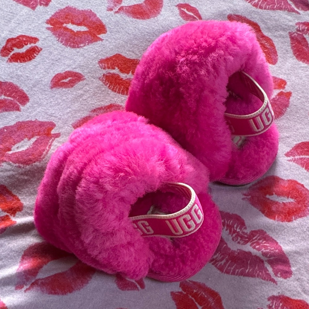 UGG Hot Pink Fluff Slide Sandals